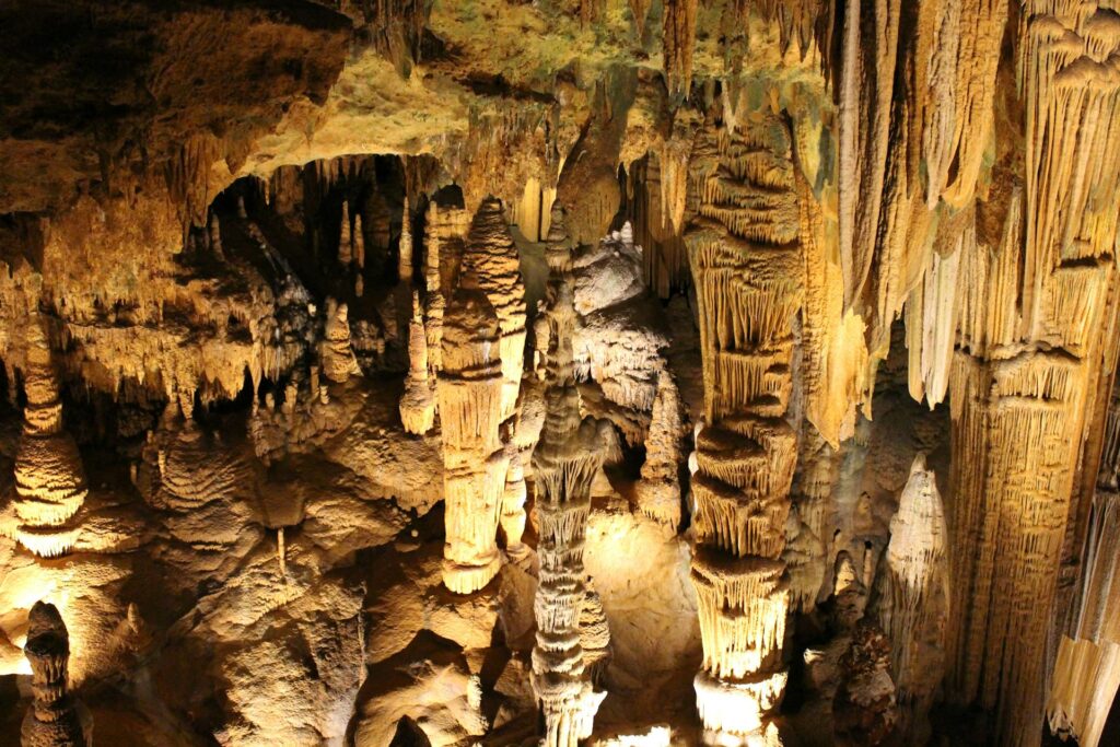 stalactites and stalagmites in a cavern