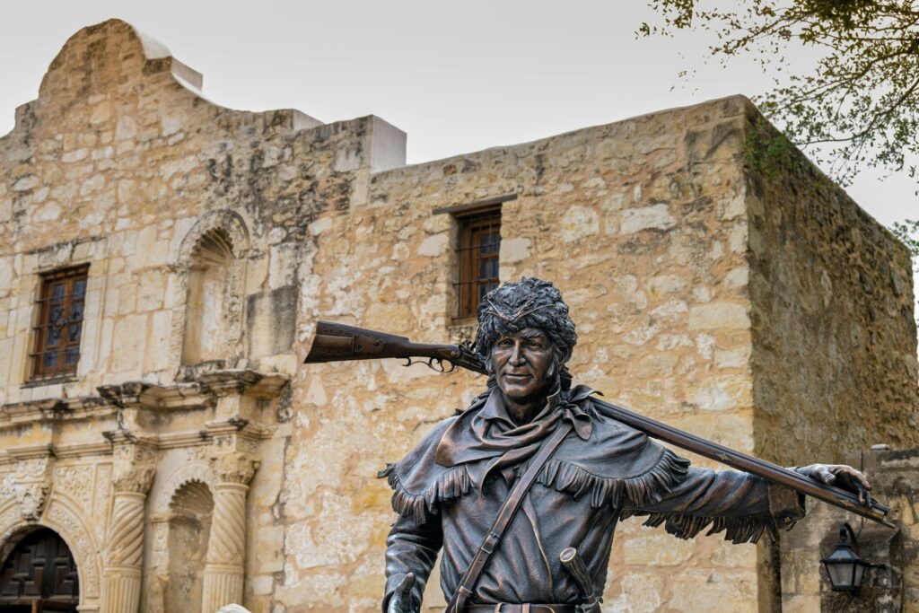 Davy Crockett statue outside the Alamo.